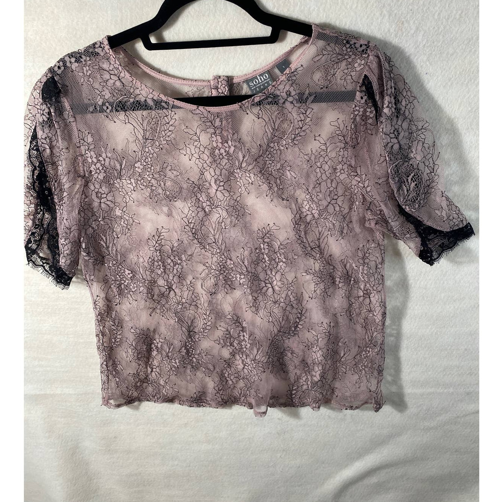 NY & Company SOHO Purple Sheer Floral Lace Slit Sleeve Crop Top Size Large